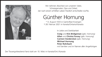 Anzeige von Günther Hornung von MGO