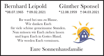 Anzeige von Günther Sponsel von MGO