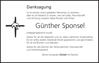 Anzeige von Günther Sponsel von MGO