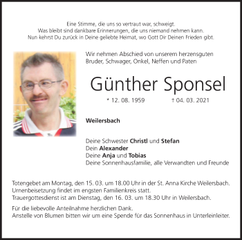 Anzeige von Günther Sponsel von MGO