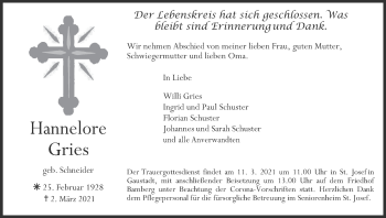 Anzeige von Hannelore Gries von MGO