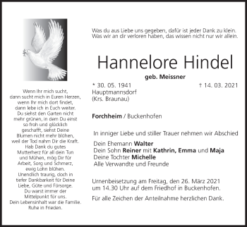 Anzeige von Hannelore Hindel von MGO
