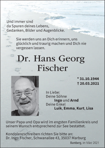 Anzeige von Hans Georg Fischer von MGO