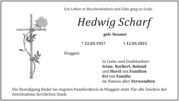 Anzeige von Hedwig Scharf von MGO