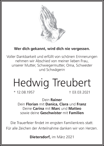 Anzeige von Hedwig Treubert von MGO