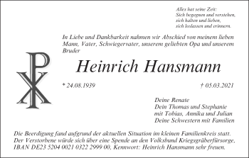 Anzeige von Heinrich Hansmann von MGO