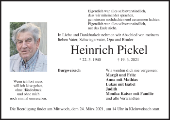 Anzeige von Heinrich Pickel von MGO