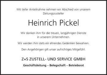 Anzeige von Heinrich Pickel von MGO