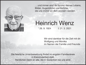 Anzeige von Heinrich Wenz von MGO