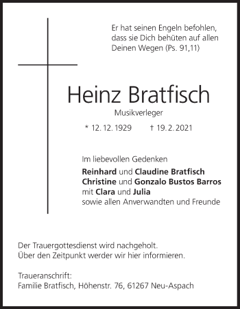 Anzeige von Heinz Bratfisch von MGO