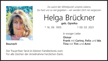 Anzeige von Helga Brückner von MGO