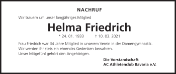 Anzeige von Helma Friedrich von MGO