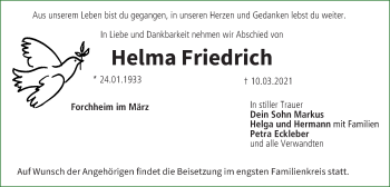 Anzeige von Helma Friedrich von MGO