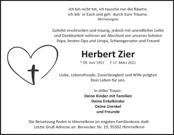 Anzeige von Herbert Zier von MGO