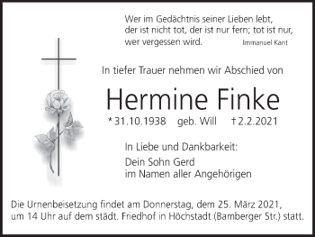 Anzeige von Hermine Finke von MGO