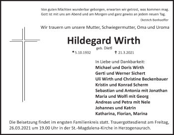 Anzeige von Hildegard Wirth von MGO