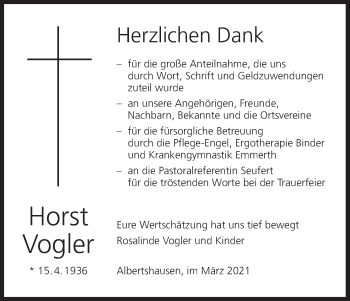 Anzeige von Horst Vogler von MGO