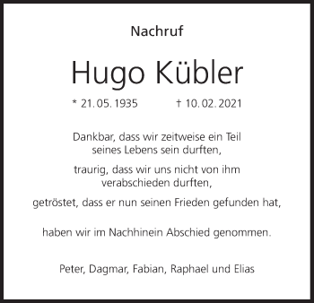 Anzeige von Hugo Kübler von MGO