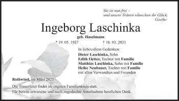 Anzeige von Ingeborg Laschinka von MGO