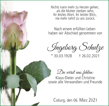 Anzeige von Ingeborg Schulze von MGO