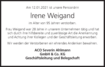 Anzeige von Irene Weigand von MGO