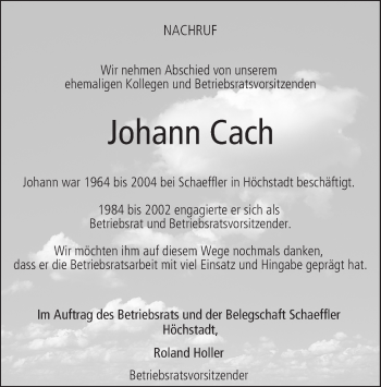 Anzeige von Johann Cach von MGO