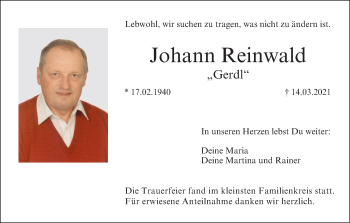Anzeige von Johann Reinwald von MGO
