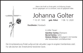 Anzeige von Johanna Golter von MGO