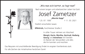 Anzeige von Josef Zametzer von MGO