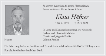 Anzeige von Klaus Häfner von MGO