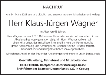 Anzeige von Klaus-Jürgen Wagner von MGO