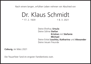 Anzeige von Klaus Schmidt von MGO