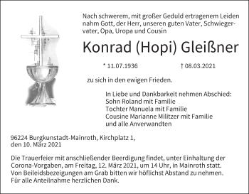 Anzeige von Konrad Gleißner von MGO