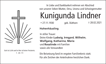 Anzeige von Kunigunda Lindner von MGO
