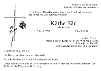 Anzeige von Käthe Bär von MGO