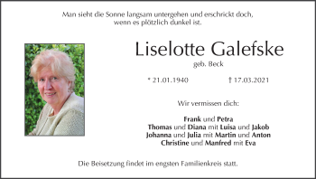 Anzeige von Liselotte Galefske von MGO
