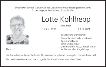 Anzeige von Lotte Kohlhepp von MGO
