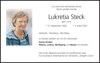 Anzeige von Lukretia Steck von MGO