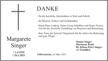 Anzeige von Margarete Singer von MGO