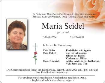 Anzeige von Maria Seidel von MGO