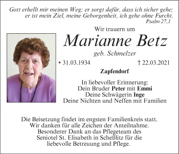 Anzeige von Marianne Betz von MGO