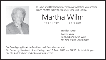 Anzeige von Martha Wilm von MGO