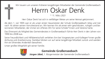 Anzeige von Oskar  Denk von MGO