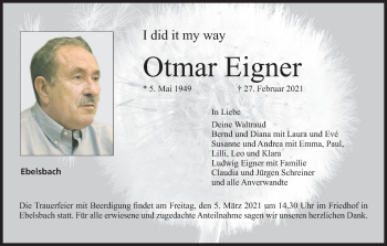 Anzeige von Otmar Eigner von MGO