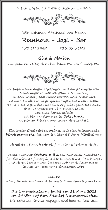 Anzeige von Reinhold Jogi Bär von MGO