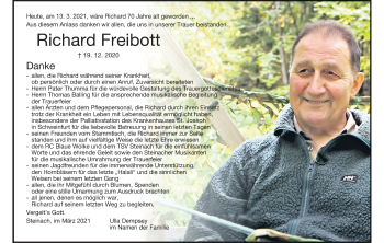 Anzeige von Richard Freibott von MGO