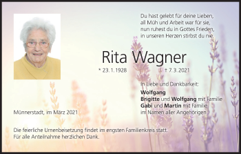 Anzeige von Rita Wagner von MGO