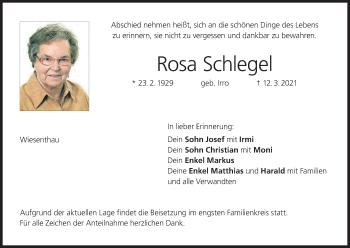 Anzeige von Rosa Schlegel von MGO