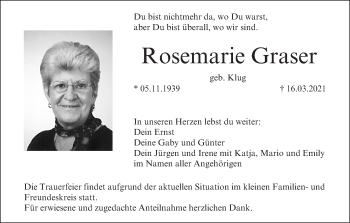 Anzeige von Rosemarie Graser von MGO