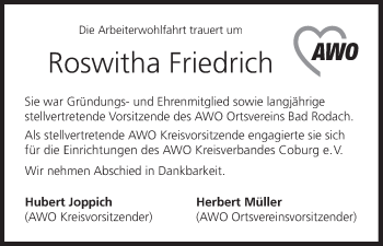 Anzeige von Roswitha Friedrich von MGO